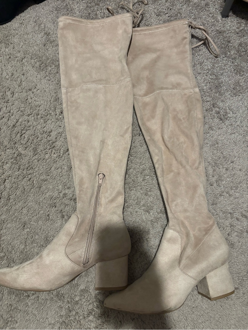 Women's Over-the-Knee Block Heel Boots in Taupe